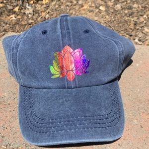 Blue stonewashed lotus flower baseball hat